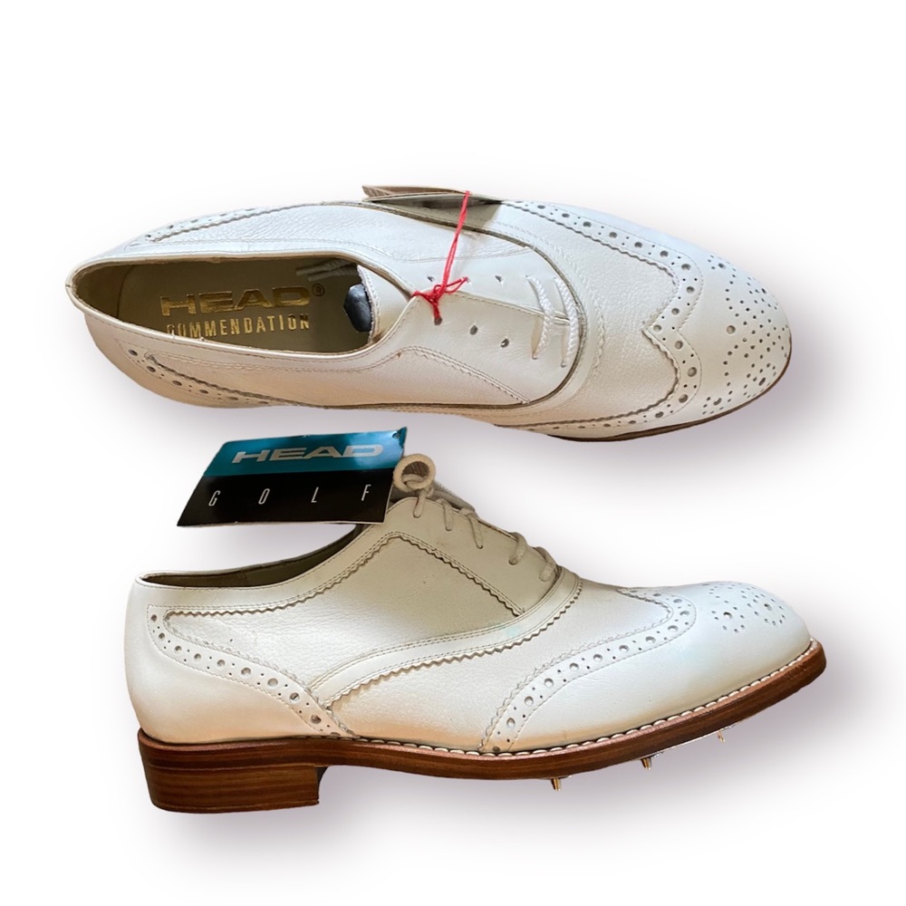 HEAD PITTARDS wr100 golf shoes hydraGrip spikes white leather wingtips size 9.5